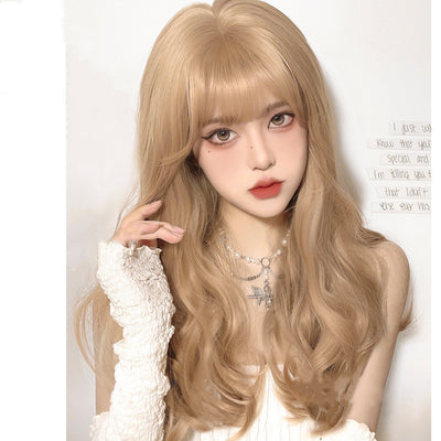Hengji~Sweet Lolita Long Culy Blonde Synthetic Wave Wig   