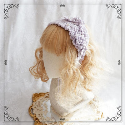 Fox Cherry~Purple Green Country Lolita Knitting Flower Hairband purple  