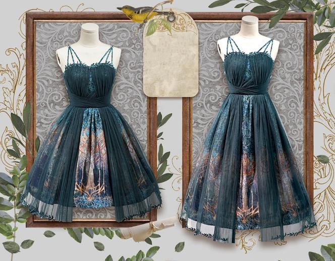(Buy for me) FunCcino~Dense Forest Corridor~Elegant Lolita Jumper Dress S-M long version green JSK