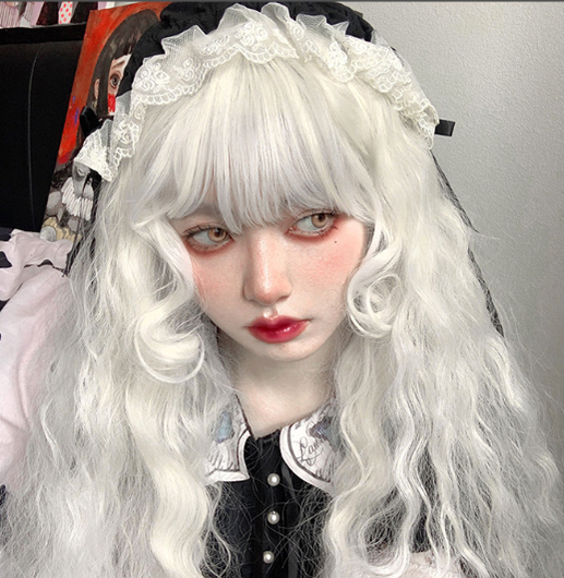 PippiPalace~White Moonlight~Elegant Long White Curly Lolita Wig   