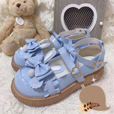 (Buyforme)Milk Bunny~Japanese Round Toe Cute Lolita Leather Shoes light blue PU 34 