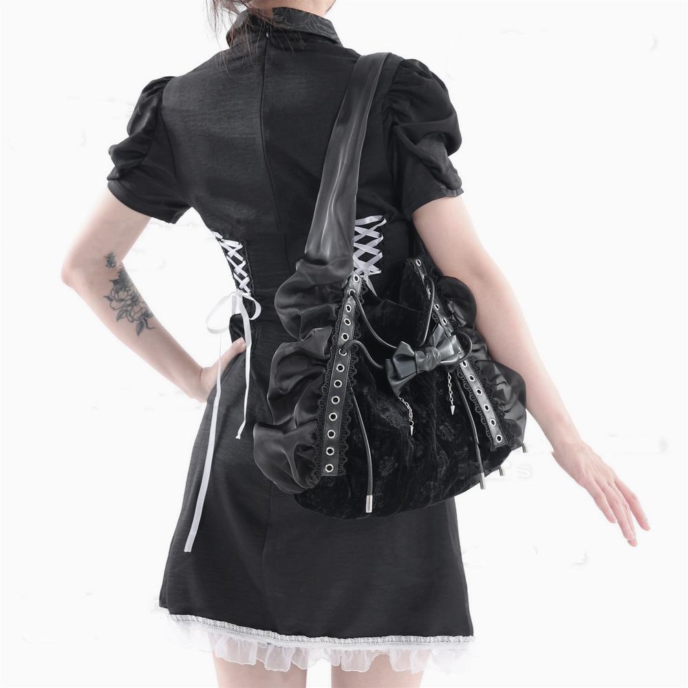 (Buyforme) Broken bone~Gothic Lolita Black Velvet Shoulder Bag   