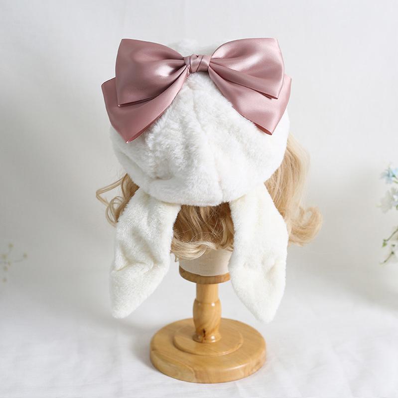Xiaogui~J-Fashion Rabbit Ear Bow Warm Hat Multicolors M（56-58cm） dusty rose bow hat 