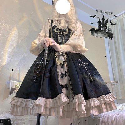 CastleToo~Starry Night Ballet~Black Gold Lolita Jumper Skirt   