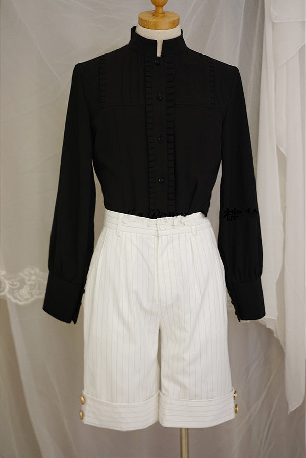 La Pomme - Ouji Lolita Stripes Middle Length Shorts S white color with black stripes