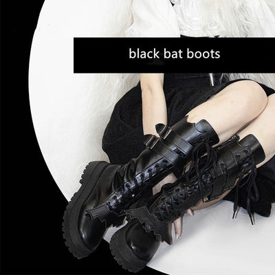 CastleToo~Black Knight~Bat Gothic Lolita Zipper Martinean Boots 35 black bat boots 