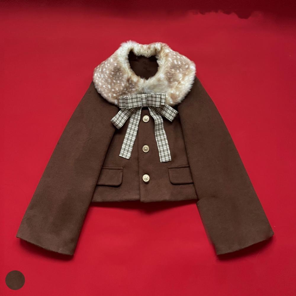 (Buyforme) ThirtyHouse~Snowy Lolita Coat Elegant Fur Collar chocolate (50% wool) free size 