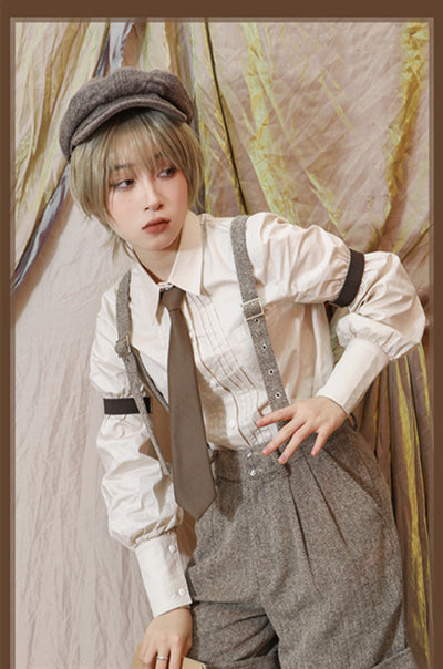 CastleToo~London Street~Academic Style SK and Suspenders Uniform free size beige shirt only 