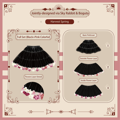 Sky Rabbit~Harvest Spring~35cm/45cm Flower Lolita Petticoat free size black+pink colorful 35cm