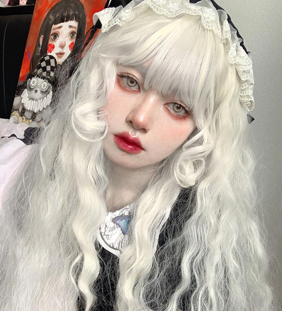 PippiPalace~White Moonlight~Elegant Long White Curly Lolita Wig   