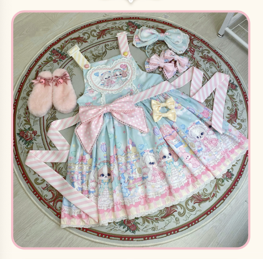 (Buyforme)DreamWhale~Puppy Parks~Sweet Lolita Kawaii Puppy Lolita Salopette S blue 