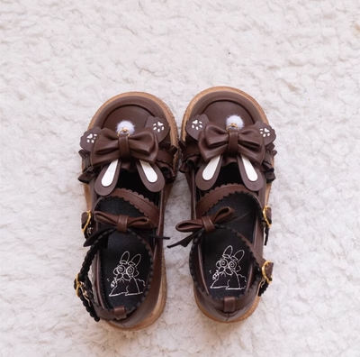 (Buyforme)Milk Bunny~Japanese Round Toe Cute Lolita Leather Shoes dark brown matte 34 