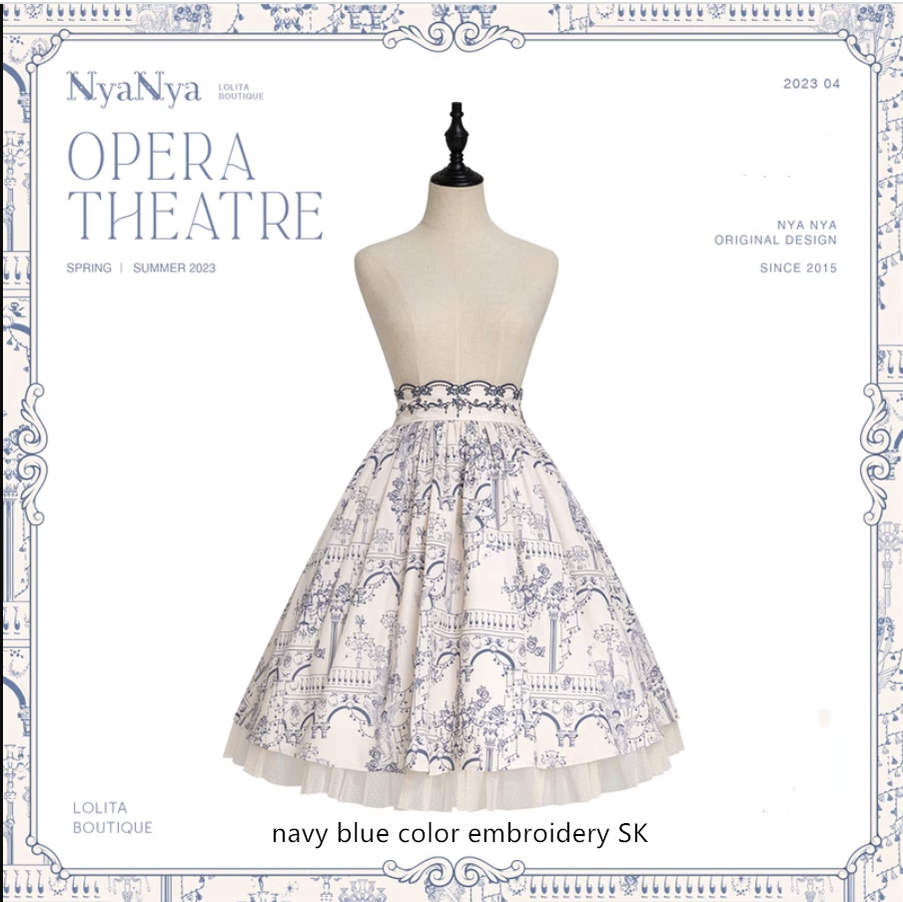 (Buyforme)NyaNya~Opera Theater Retro and Elegant Lolita JSK Set free size embroidery SK - navy blue 