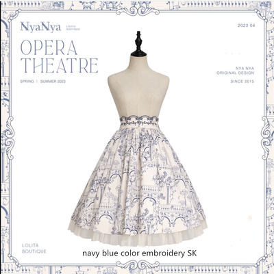 (Buyforme)NyaNya~Opera Theater Retro and Elegant Lolita JSK Set free size embroidery SK - navy blue 