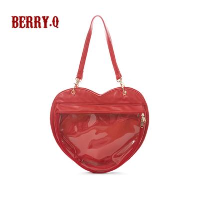 BerryQ~Casual lolita Ita Bag Transparent Heart-shaped Daily Bag red  