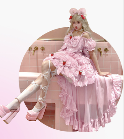 Diamond Honey~Strawberry Barbie~Sweet Pink Lolita OP Dress   
