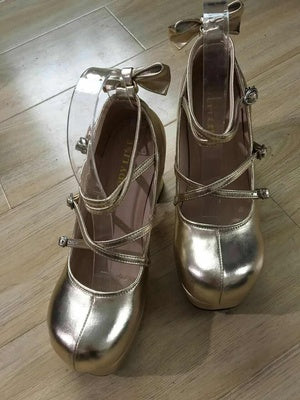 The Seventh Sense~Japanese Lolita Tea Party Heels Queen Shoes 42 gold super fiber 