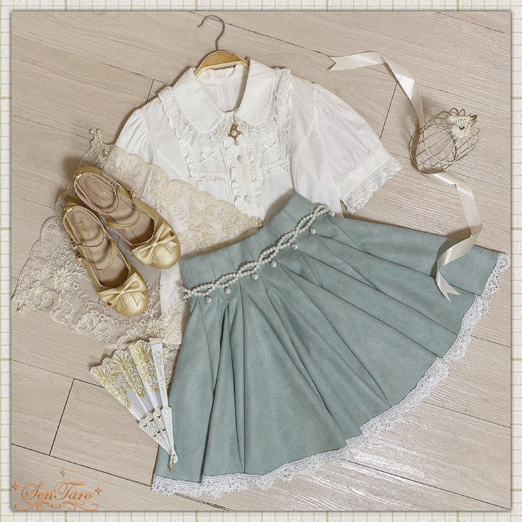 Sentaro Canneles Elegant Classic High Waist Lolita Skirt S grass green short style 