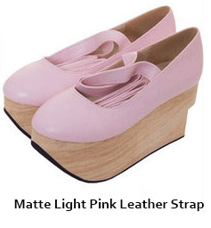 Seventh Sense~Lace Up Japanese Style Wa Lolita Shoes 35 matte light pink leather strap 