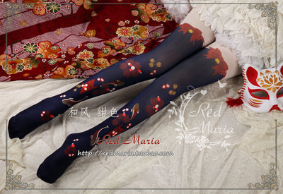 Red Maria~Hefeng Goldfish Velvet 80D Lolita Tights free size navy blue-red 