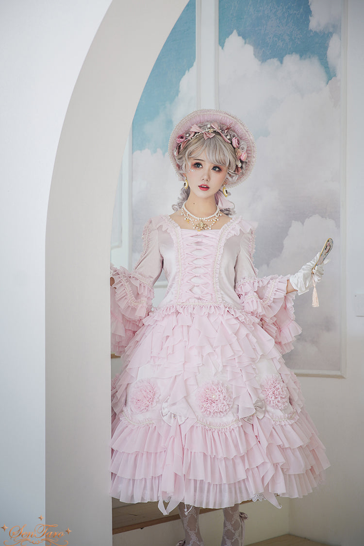 Sentaro~Snow Ear~ Rococo Lolita OP Tea Party Dress (L S / Headband blouse bonnet skirt) 4108:16583