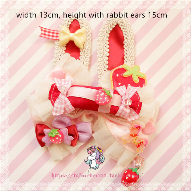 Fox Cherry~Kiawaii Lolita Pink Hairclip Bag Accessory red candy rabbit ear  