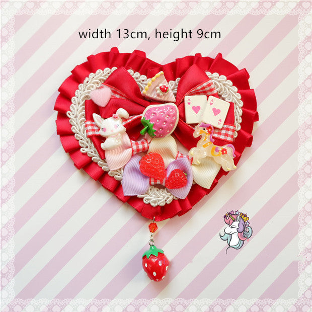 Fox Cherry~Kiawaii Lolita Pink Hairclip Bag Accessory red heart  