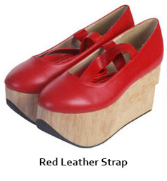 Seventh Sense~Lace Up Japanese Style Wa Lolita Shoes 37 big red leather strap 