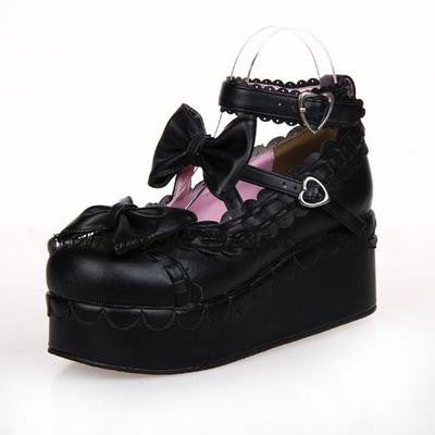 Angelic imprint~Multicolors Sweet Bow Lolita Platform Shoes 34 pure black 