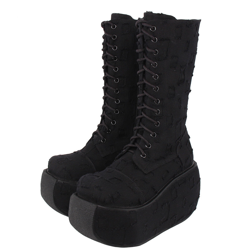 Angelic Imprint ~ Plus Size Black Holey Jeans Lolita Shoes   