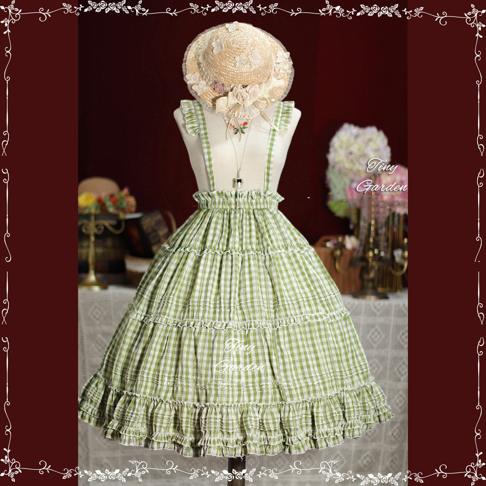 Tiny Garden~Afternoon Grove~Plaid Lolita Skirt long version green 