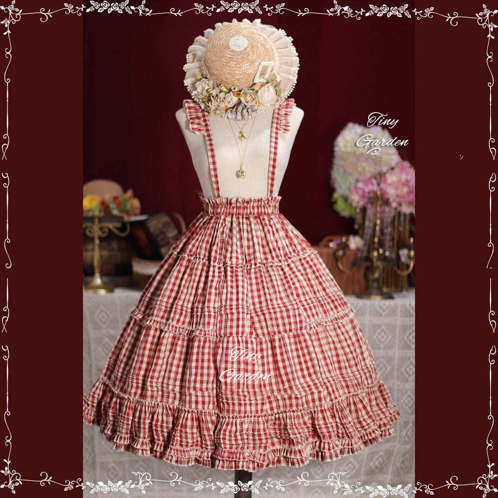 Tiny Garden~Afternoon Grove~Plaid Lolita Skirt long version red 