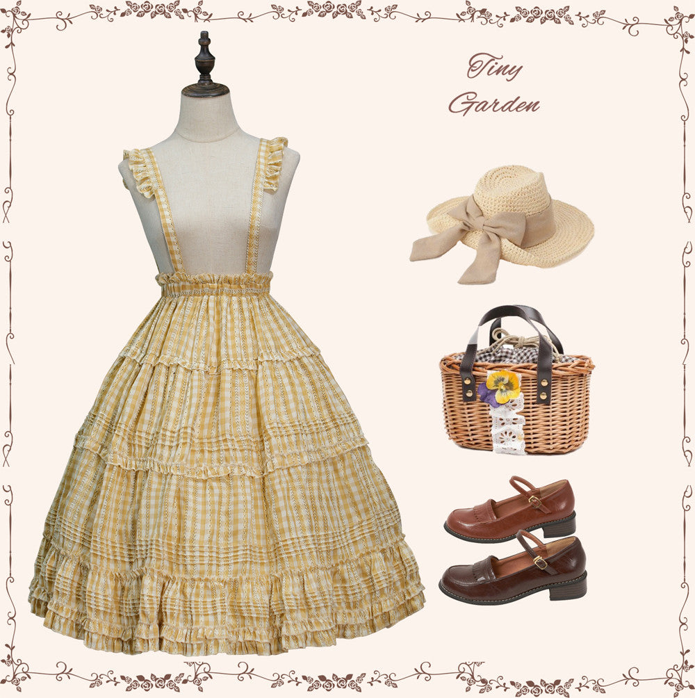 Tiny Garden~Afternoon Grove~Plaid Lolita Skirt long version yellow 