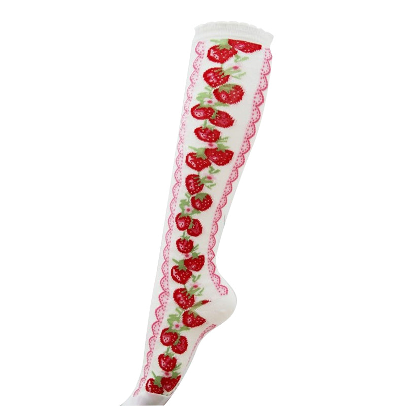Antaina~Sweet Strawberry Lolita Cotton Knee Socks free size white 