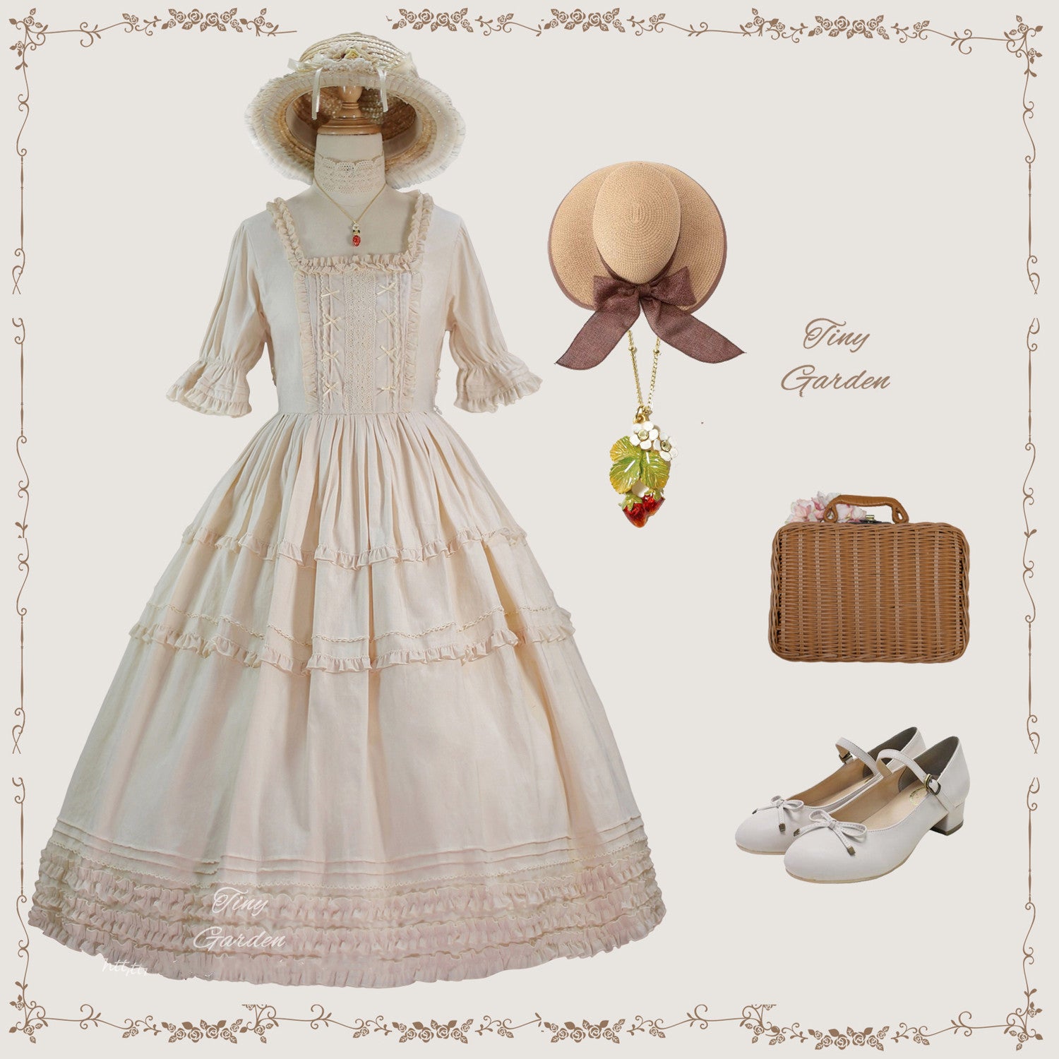 Tiny Garden - Vintage Prom - Elegance Pin Tucks Lolita OP Dress S ivory