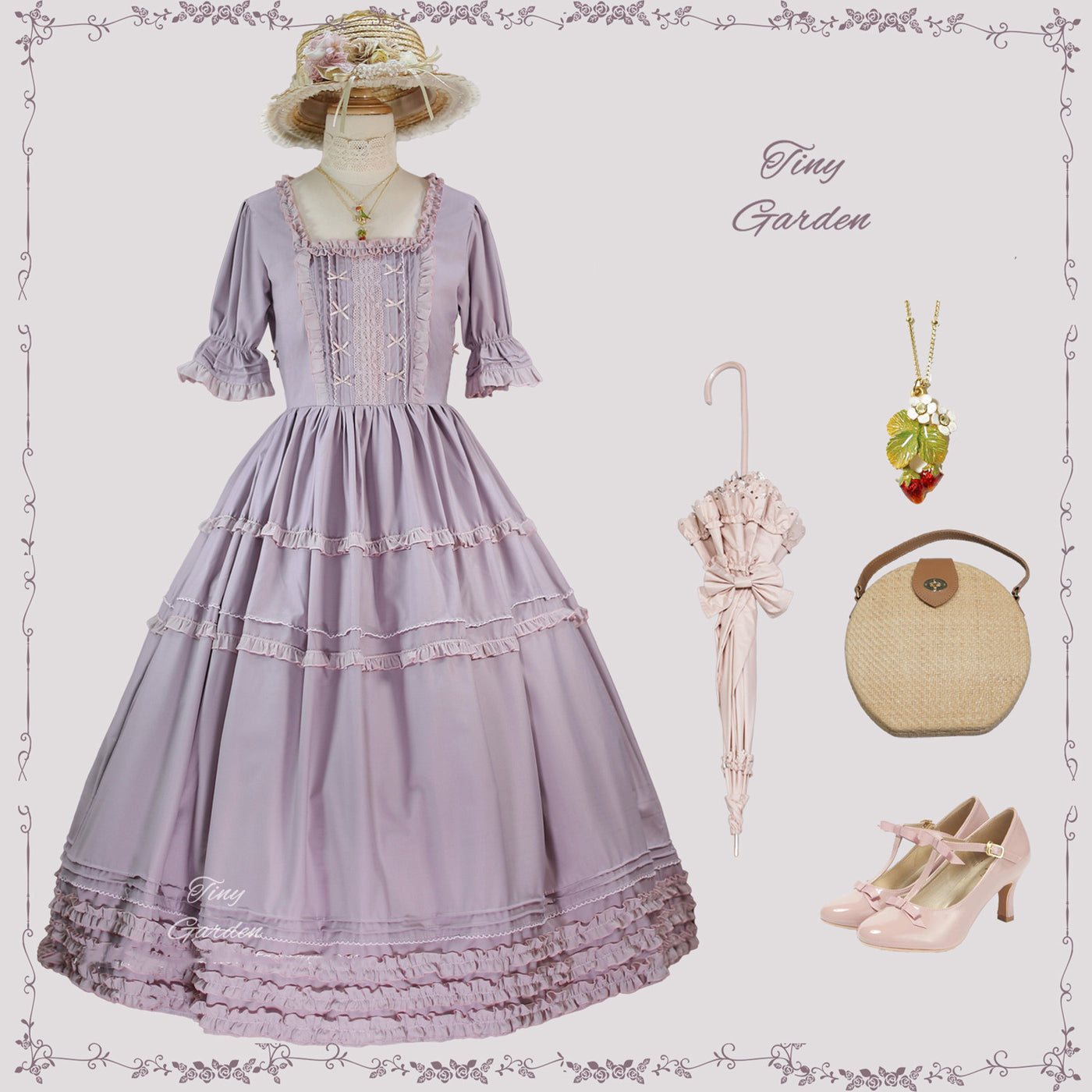Tiny Garden~Vintage Prom~Elegance Pin Tucks Lolita OP Dress S light purple 