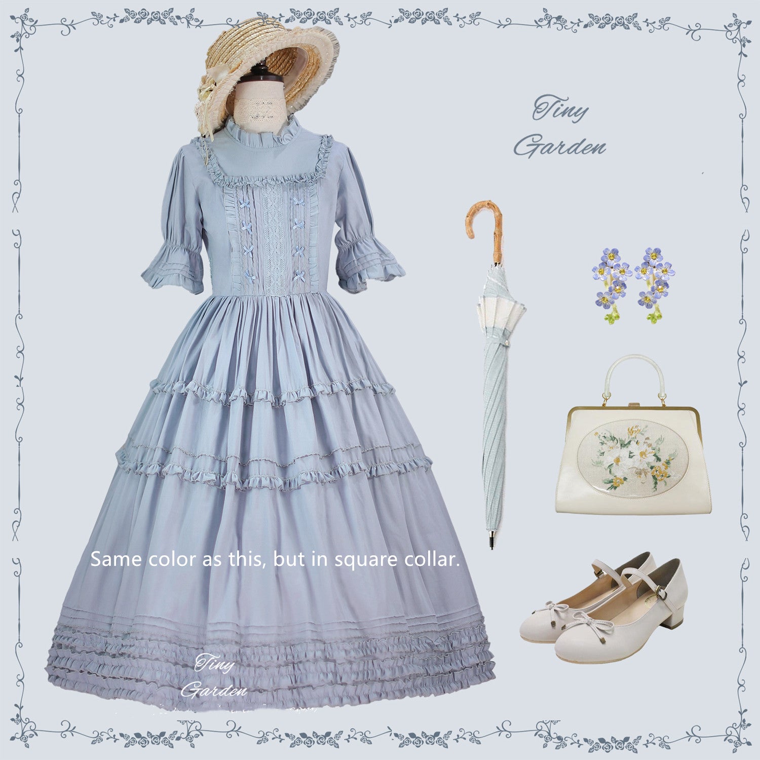 Tiny Garden - Vintage Prom - Elegance Pin Tucks Lolita OP Dress S sky blue
