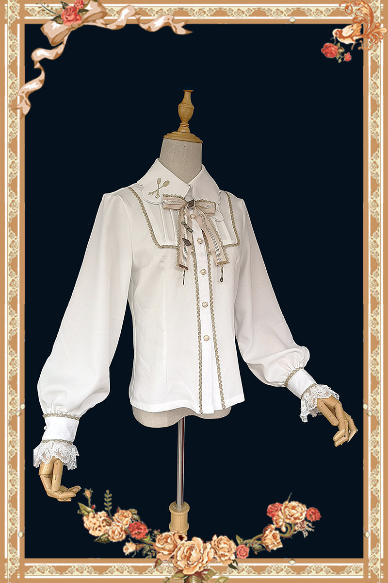 Infanta - Elegant Lolita Embroidery Lapel Blouse S white-thin version