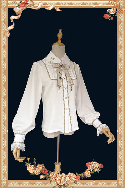 Infanta~Elegant Embroidery Lapel Lolita Blouse S white-thin version 