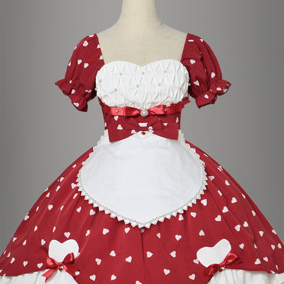 Magic Tea Party~PengPeng~Kawaii Lolita OP Dress free size apron-white color with red bow 