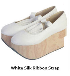 Seventh Sense~Lace Up Japanese Style Wa Lolita Shoes 37 white silk ribbon strap