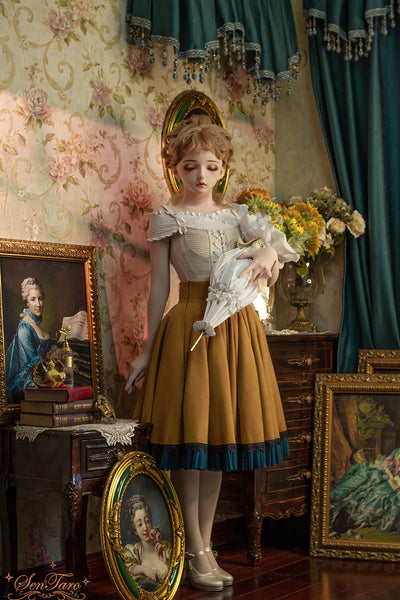 Sentaro Canneles Elegant Classic High Waist Lolita Skirt S ginger yellow mid-long style 